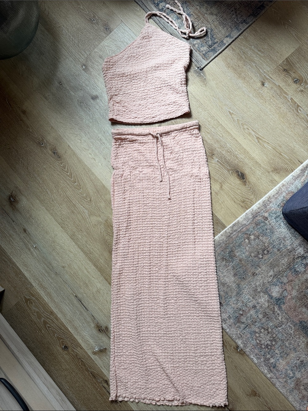 Blush Pink Textured Maxi Skirt & halter top set